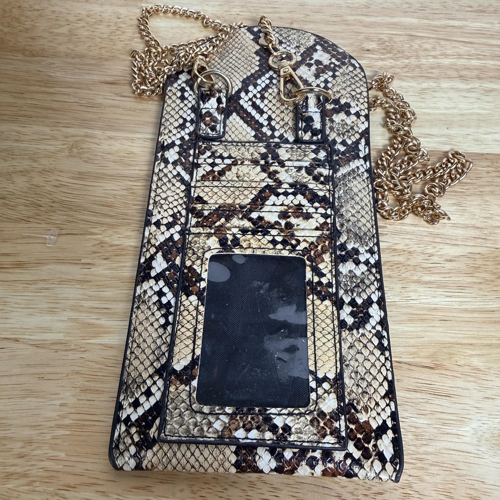Crossbody Phone Bag Womens Small Brown Snakeskin Chain Wallet Purse Card Holder - Picture 7 of 7